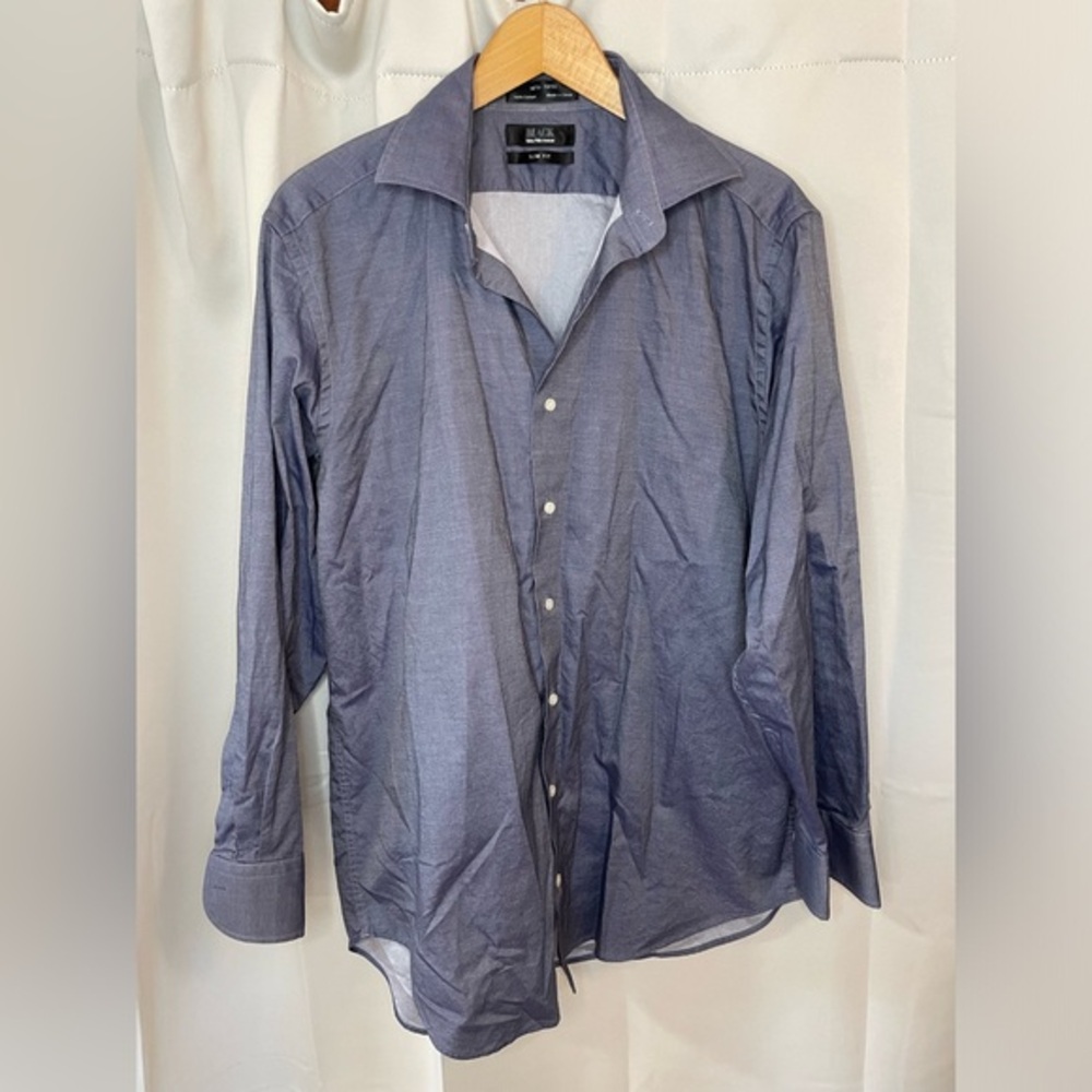 Black Saks Fifth Avenue Slim Fit Gray Long Sleeve Button Down 16 1/2, 32/33